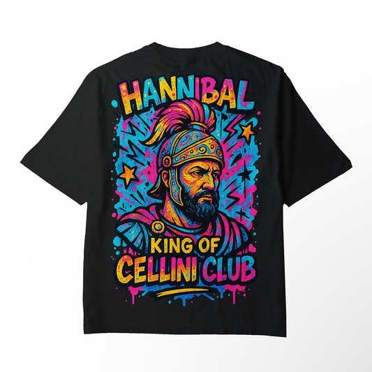 T-shirt oversize noir "HANNIBAL – King of CELLINI CLUB" – Art guerrier streetwear