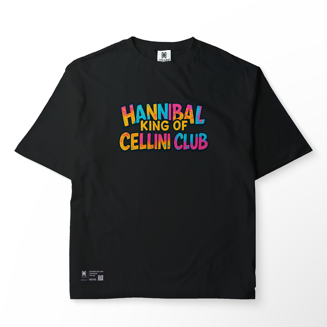 T-shirt oversize noir "HANNIBAL – King of CELLINI CLUB" – Art guerrier streetwear
