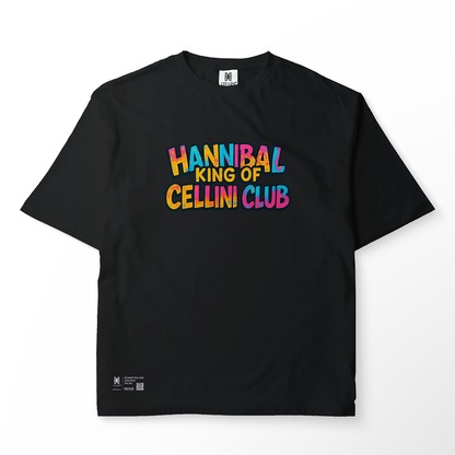 T-shirt oversize noir "HANNIBAL – King of CELLINI CLUB" – Art guerrier streetwear