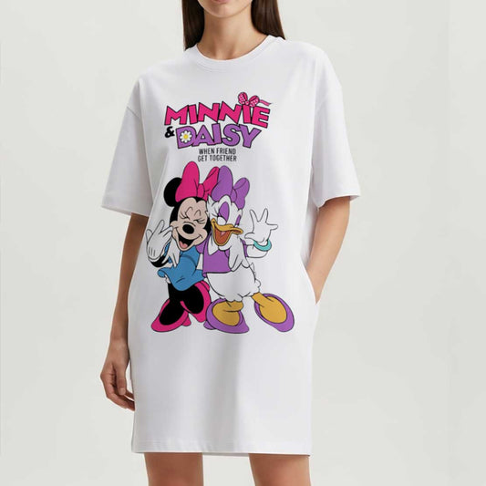 T-shirt robe oversize blanc "Minnie & Daisy – When Friends Get Together"