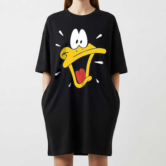 T-shirt robe oversize noir "Funny Daffy Face"